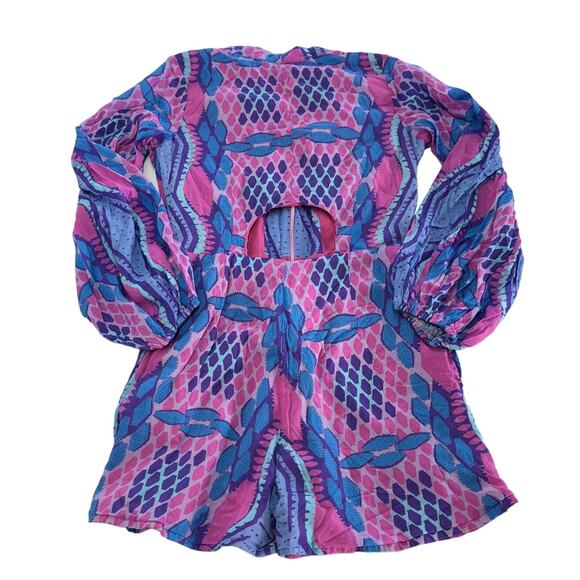 Kahindo Romper Womens Medium Blue Pink Printed Kisumu V Neck Cotton - Picture 5 of 13